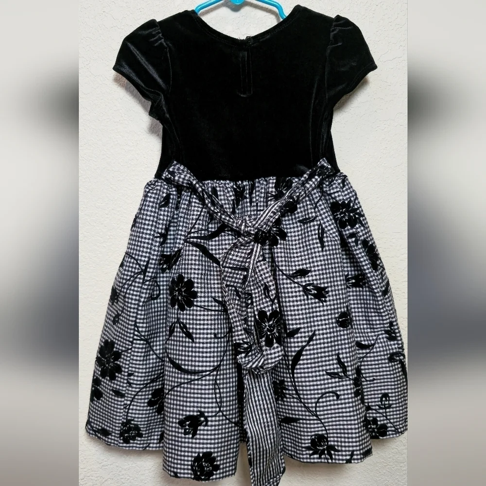 Marinellata  Dress Toddler Girls Size 3T Holiday Black White Velvet Bow Lined